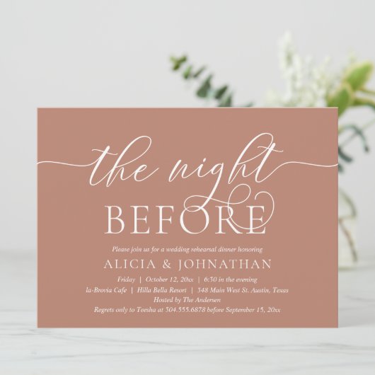 Vorabend, Modernes Hochzeitsessen Probe Einladung (Stehend Vorderseite)