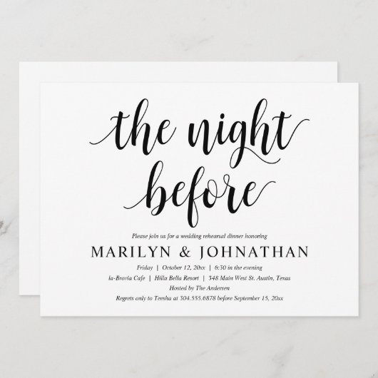 Vorabend, Modernes Hochzeitsessen Probe Einladung (Vorne/Hinten)