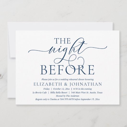 Vorabend, Modernes Hochzeitsessen Probe Einladung (Vorderseite)