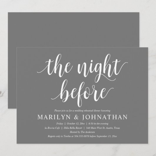 Vorabend, Modernes Hochzeitsessen Probe Einladung (Vorne/Hinten)