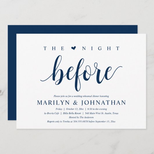 Vorabend, Modernes Hochzeitsessen Probe Einladung (Vorne/Hinten)