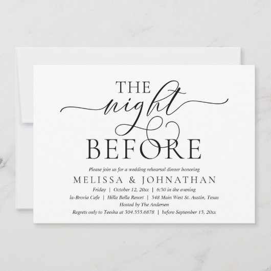 Vorabend, Modernes Hochzeitsessen Probe Einladung (Vorderseite)