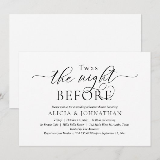 Vorabend, Modernes Hochzeitsessen Probe Einladung (Vorne/Hinten)