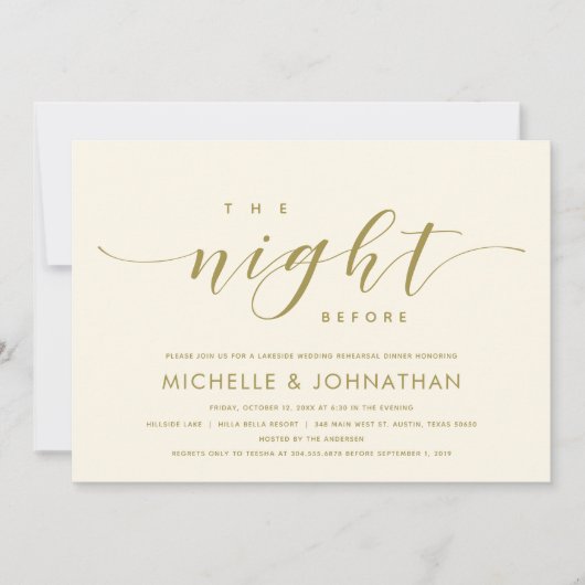 Vorabend, Modernes Hochzeitsessen Probe Einladung (Vorderseite)