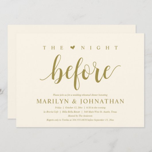 Vorabend, Modernes Hochzeitsessen Probe Einladung (Vorne/Hinten)