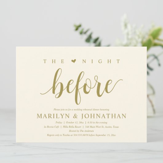 Vorabend, Modernes Hochzeitsessen Probe Einladung (Stehend Vorderseite)