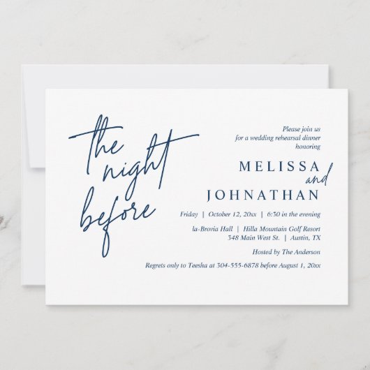 Vorabend, Modernes Hochzeitsessen Probe Einladung (Vorderseite)