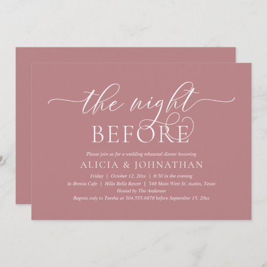 Vorabend, Modernes Hochzeitsessen Probe Einladung (Vorne/Hinten)
