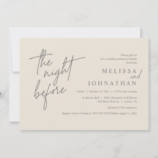 Vorabend, Modernes Hochzeitsessen Probe Einladung (Vorderseite)