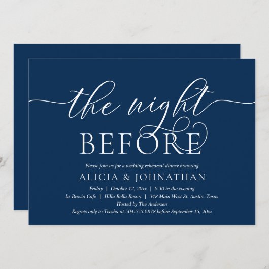 Vorabend, Modernes Hochzeitsessen Probe Einladung (Vorne/Hinten)