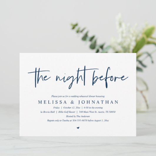 Vorabend, Modernes Hochzeitsessen Probe Einladung (Stehend Vorderseite)