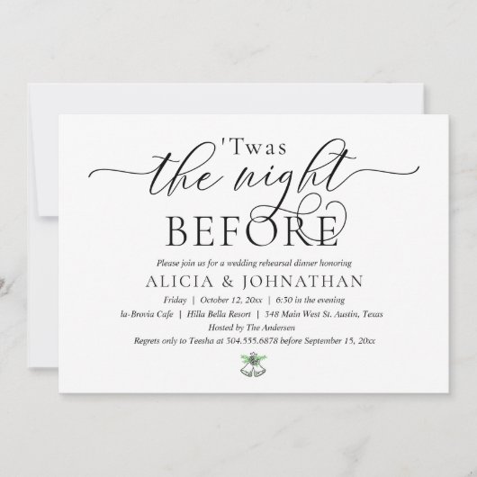 Vorabend, Modernes Hochzeitsessen Probe Einladung (Vorderseite)