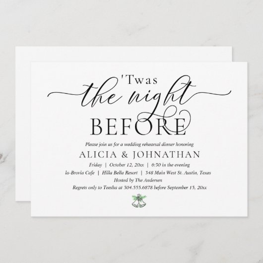 Vorabend, Modernes Hochzeitsessen Probe Einladung (Vorne/Hinten)
