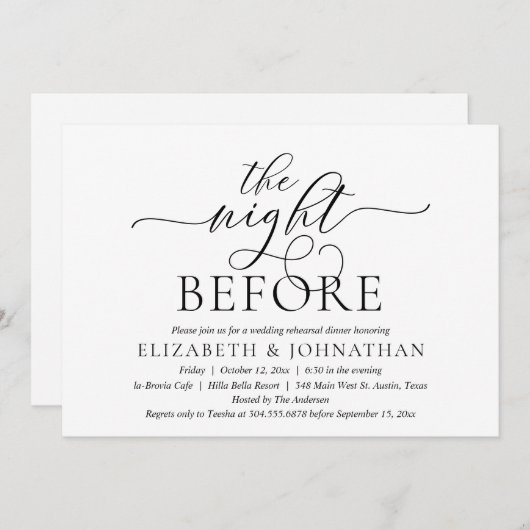 Vorabend, Modernes Hochzeitsessen Probe Einladung (Vorne/Hinten)