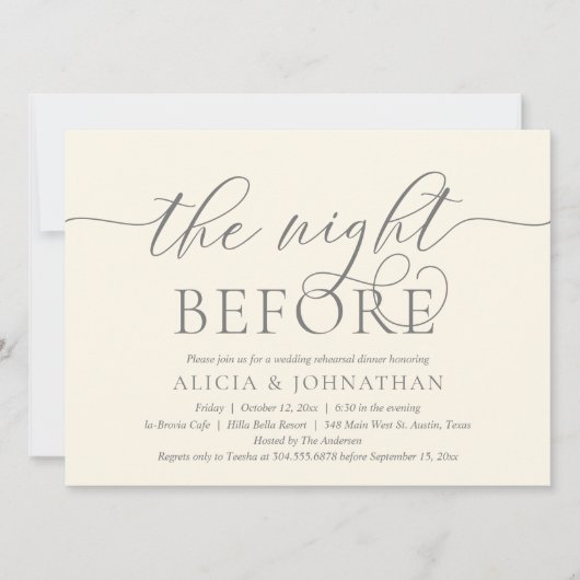 Vorabend, Modernes Hochzeitsessen Probe Einladung (Vorderseite)