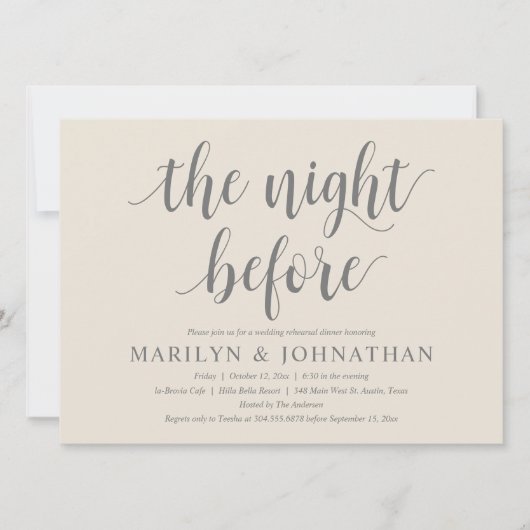 Vorabend, Modernes Hochzeitsessen Probe Einladung (Vorderseite)