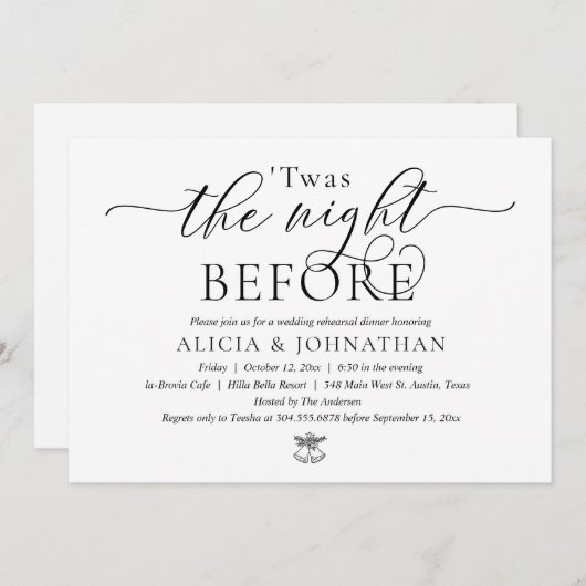 Vorabend, Modernes Hochzeitsessen Probe Einladung (Vorne/Hinten)