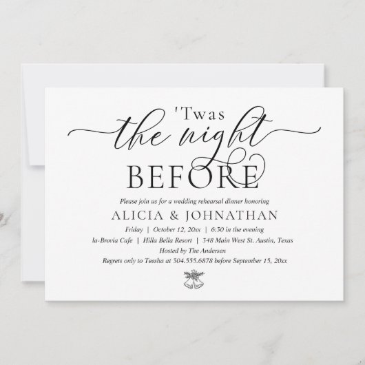 Vorabend, Modernes Hochzeitsessen Probe Einladung (Vorderseite)