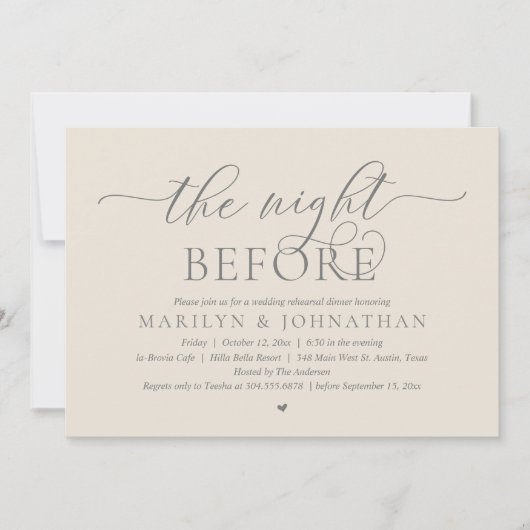 Vorabend, perfekte Hochzeitsfeier Probe Einladung (Vorderseite)