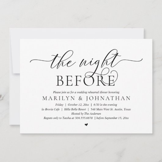 Vorabend, perfekte Hochzeitsfeier Probe Einladung (Vorderseite)