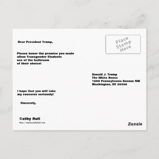 Vorangehendes Donald Trump TRANSgression Postcard Postkarte (Rückseite)