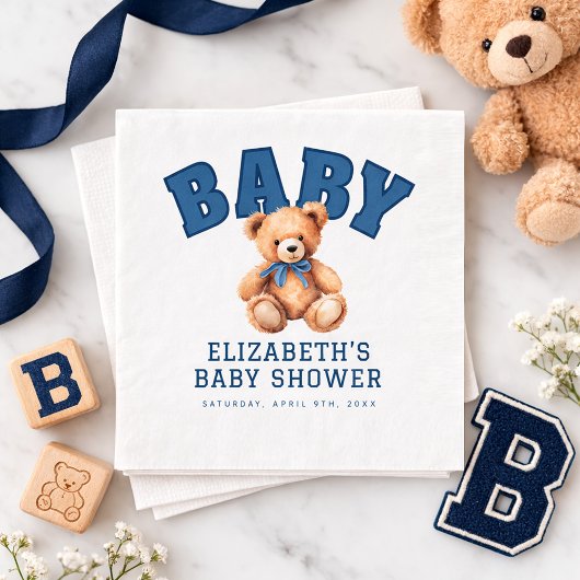 Vorbereitender Universitäts-Teddybär-Babyshower Serviette