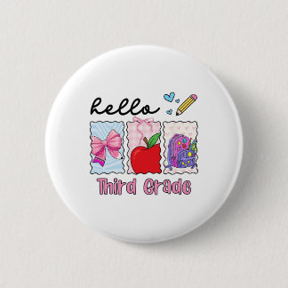 Vorbereitete Mädchen-Ck-zur-Schule Hallo Dritte-Kl Button