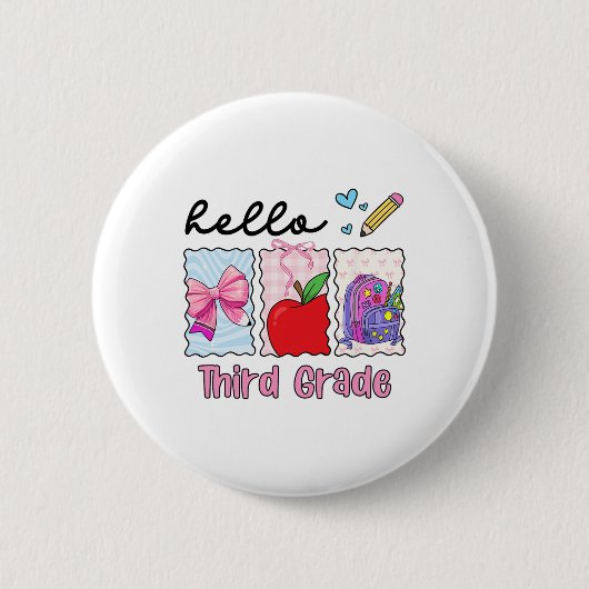Vorbereitete Mädchen-Ck-zur-Schule Hallo Dritte-Kl Button (Vorderseite)