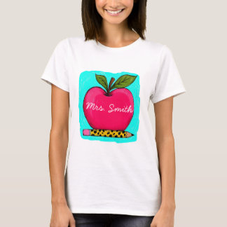 Vorbereitete rosa Apfel-Lehrkraft-Namens-Shirt T-Shirt
