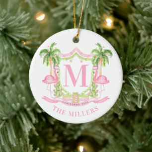 Vorbereiteter Flamingo-Weihnachtswappen Keramik Ornament