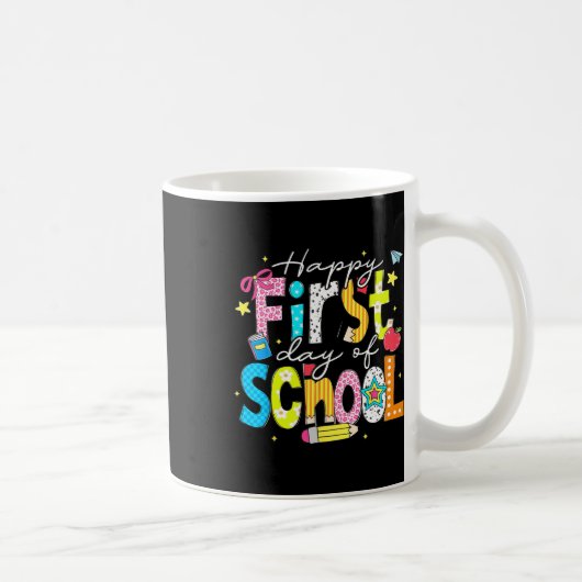Vorbereitung auf den Schulbeginn Glücklicher erste Kaffeetasse (Rechts)