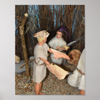 Vorbereitung auf eine prähistorische Jagd. Poster