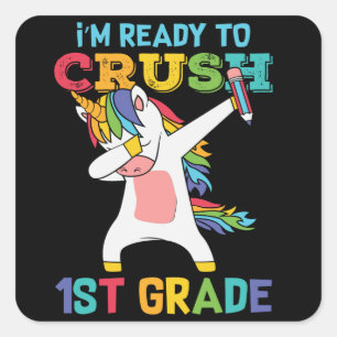 Vorbereitung Crush 1. Klasse Back School Einhorn E Quadratischer Aufkleber