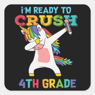 Vorbereitung Crush 4. Klasse Back School Einhorn E Quadratischer Aufkleber