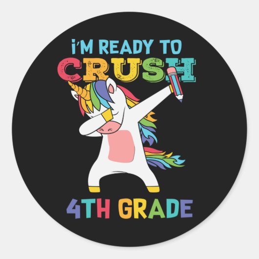 Vorbereitung Crush 4. Klasse Back School Einhorn E Runder Aufkleber (Vorderseite)