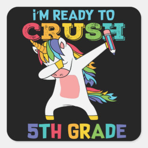 Vorbereitung Crush 5. Klasse Back School Einhorn E Quadratischer Aufkleber