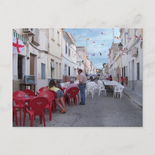 Vorbereitung des Party auf der Straße. Postkarte (Vorderseite)