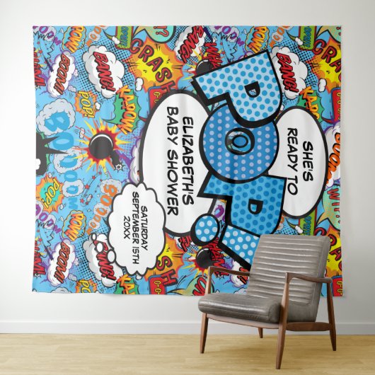 Vorbereitungen für Pop Baby Shower Blue Foto Hinte Wandteppich (Beispiel (Horizontal))