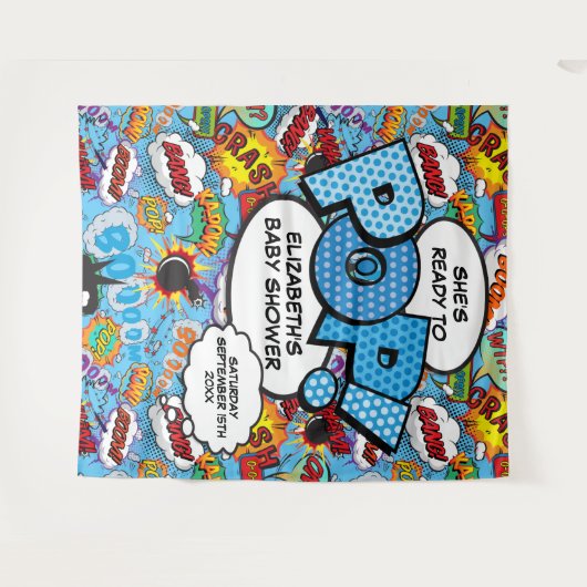 Vorbereitungen für Pop Baby Shower Blue Foto Hinte Wandteppich (Vorderseite (Horizontal))