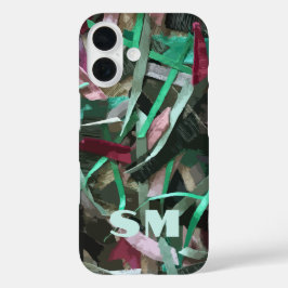 Vordefinierte Monogramm Abstrakte Streifen grün ro iPhone 16 Hülle
