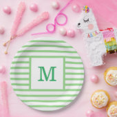 Vordefinierte Monogramm aus grünen und weißen Stre Pappteller (Party)