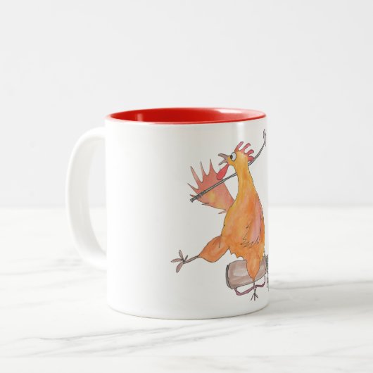 Vorder! Golf spielende Huhn-Tasse Zweifarbige Tasse (Vorderseite Links)