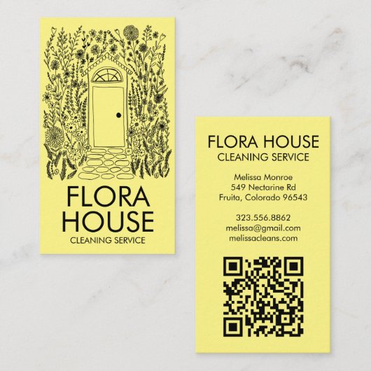 Vorder-Tür-Haus Reinigung Gartengarten QR Code Visitenkarte (Vorne/Hinten)