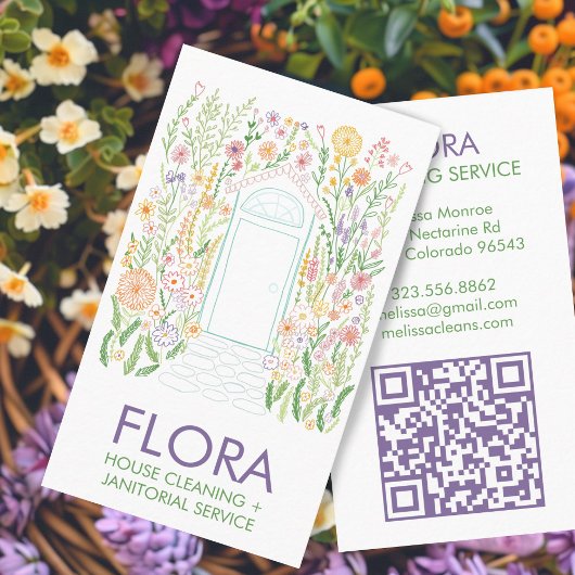 Vorder-Tür-Haus Reinigung Gartengarten QR Code Visitenkarte