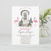 Vordere Tür rosa Flamingos Holiday Open House Einladung (Stehend Vorderseite)