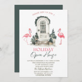 Vordere Tür rosa Flamingos Holiday Open House Einladung (Vorne/Hinten)