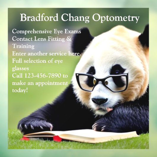 Vordere Vorderseite des Reading Panda Optometrie O Fensteraufkleber (Blatt 3)