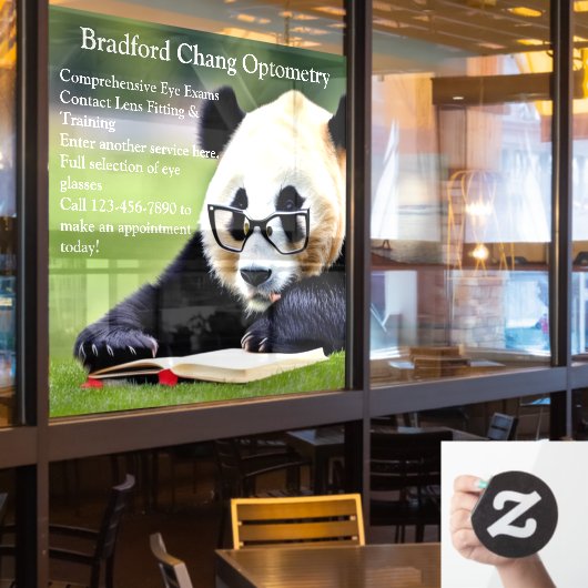 Vordere Vorderseite des Reading Panda Optometrie O Fensteraufkleber (Restaurantfenster)