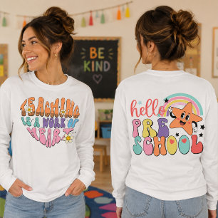 Vorderes Design Doppelseitige Vorschullehrerin T-Shirt