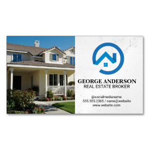 Vorderhof-Haus   Modernes blaues Immobilien-Logo Magnetische Visitenkarte